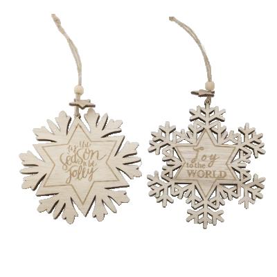 China Christmas Decoration Wooden Snowflake Ornament 2 Hanging Asst As Wooden Christmas Tree Decoration Ornaments for sale