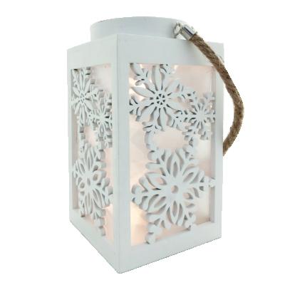 China Christmas Decoration LED Christmas Wooden Lantern Light Snowflake Lantern With 7 LED 2AAA Battery BO Excluded Christmas Decorations for sale