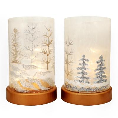 China Environmental Friendly Glass LED Christmas Dome With Shiny Reindeer And Christmas Tree Painting for sale