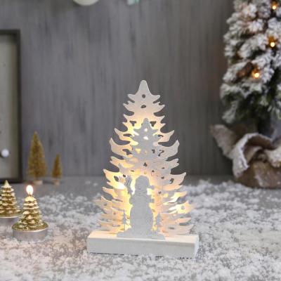 China With Led Lights Christmas Table Decoration Wooden Christmas Tree Ornament With LED Lights Snowman Figure For Home Festival Decoration Made By Plywood for sale