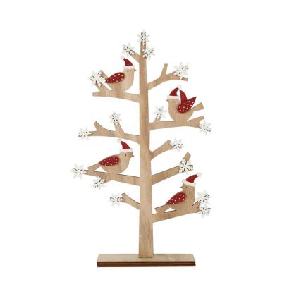 China Handmade Xmas Table Decoration Wooden Christmas Tree Ornament with Bird Snowflake Design for Festival Home Decor Made by Plywood Material for sale