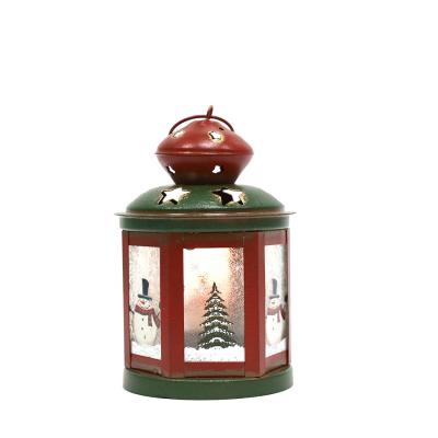 China Tabletop Fashionable Mental Christmas Decoration Antique Candle Lantern with Snowman Design for Wedding Garden Festival Decoration for sale