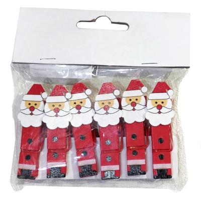 China Wooden Gift Christmas Decoration Christmas Santa Clip Gift Set of 6 Confetti Set for Christmas Decorations for sale