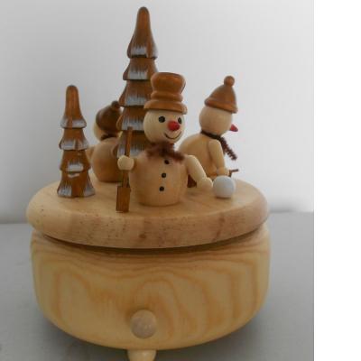 China Environmental Friendly Wooden Christmas Snowman Musical Box Decoration for sale