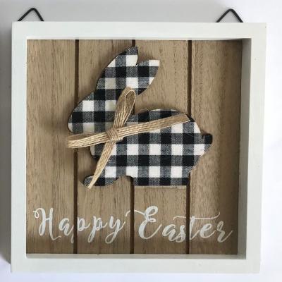 China Wooden Home Decoration Easter Plaque Wall Hanging Easter Ornament Black White Gingham for sale