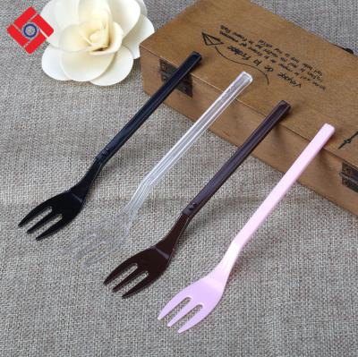 China Eco Mini Plastic Black Plastic Dessert Cake Two Fork Disposable Biodegradable Stocked Disposable Fork With Long Handle for sale