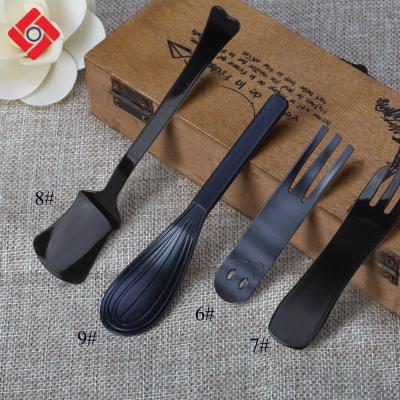 China Guangzhou Mini Food Dessert Cake Plastic Disposable Biodegradable Stocked Eco-Friendly Disposable Knife Fork Black Plastic Spoon for sale