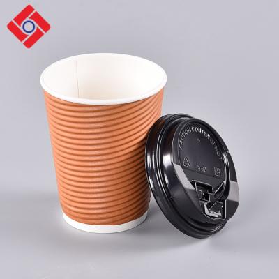 China Brown Coffee Fruit Juice Hot Drink Cups With Modern Single Wall Ribbed Paper Lids for sale