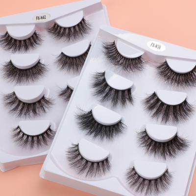 China Wholesale Natural Soft Eyelash Lashes 4 Pairs 3d Eyelash False Mink Silk Strip Eyelashes for sale