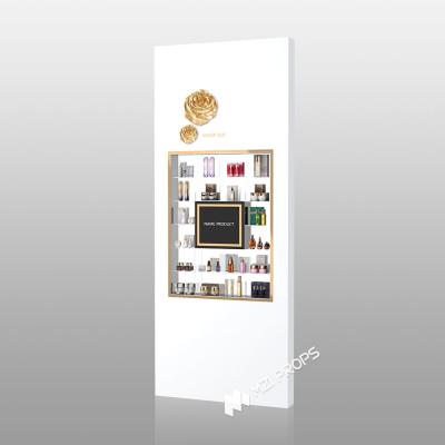 China BJiS-B5 Golden Mirror Material Skincare Display Cabinet with LED Strip Lights for High-End Makeup for sale