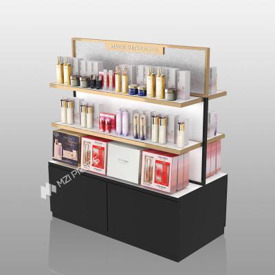 China TJiS-BZ-01 3mm Gold Mirror Organic Board Skincare Display Cabinet with LED Strips for sale