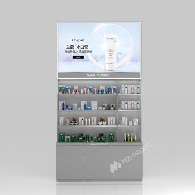 China GDR02-BG01-28 Skincare Display Cabinet with 60mm Soft Film Light Box and Flash Silver Wallpaper for Fashion Boutiques for sale