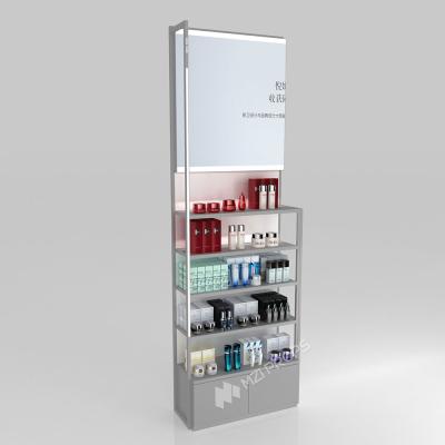 China GDR02-BG05-28 Left Illuminated Skincare Display Cabinet with 60mm Soft Film Light Box and Grey Edge Banding for Fashion Boutiques for sale