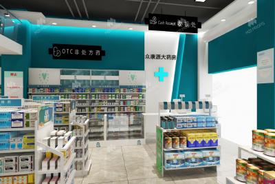 China 03-GJZYS001, Advanced Professional Style Pharmacy Store In Huizhou Featuring 35 Main Fixtures Within 83 Sqm And Approx. $6,622 Budget for sale