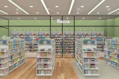 China 02-DYJYS003, Elegant and Simple Style Pharmacy Store in Xining featuring 52 Main Fixtures within 154 Sqm and Approx. $10,185 Budget for sale