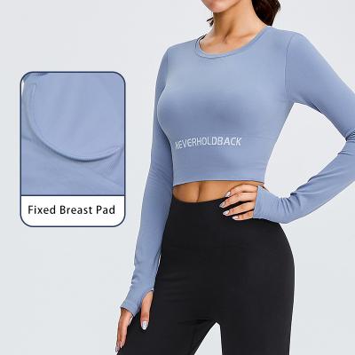 China Breathable Women Workout Yoga Push Up Leggings Long Sleeve Seamless Fitness Clothing Yoga Top Sports Gym Top for sale