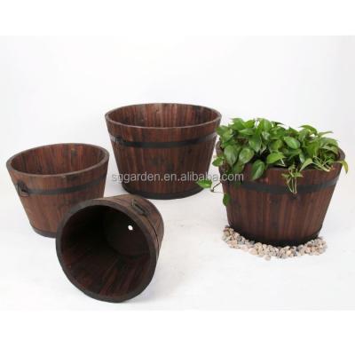 China Eco-Freindly Custom Wooden Whiskey Barrel Planter Around Garden Flower Pot Decor Plant Container Wooden Box for sale