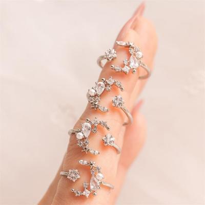 China FASHIONABLE Hot Sale Design Ins CZ Zircon 18k Gold Plated Rings Moon Star Brass Ring For Girl Cute Ring for sale