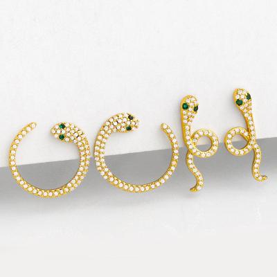 China 20101902 Wholesale Fashion High Quality Gold Plated Trendy Luxury Zircon Snake Stud Earrings For Party for sale