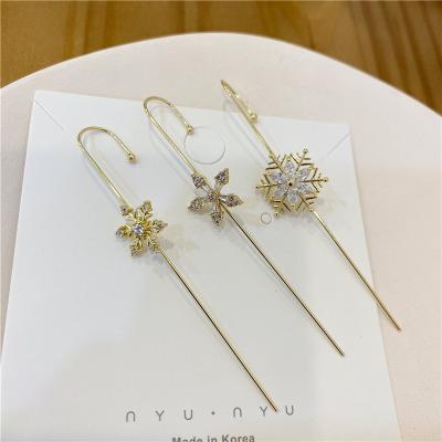 China INS FASHIONABLE Design Earring Hooks Brass Gold Plated Zirconia Snow Hook Earrings Crystal Piercing Cartilage Earrings For Girls for sale