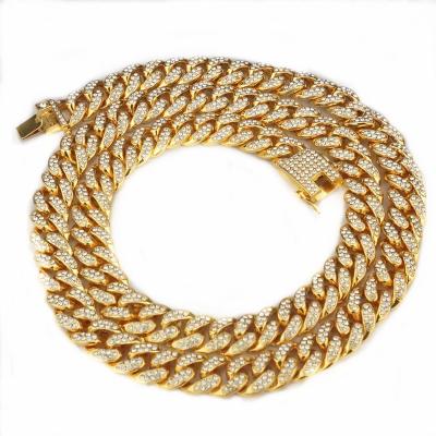 China FASHIONABLE Colorful Crystal Gold Jewelry Rapper Jewelry 12.5MM Hip Hop Link Chain Zircon Bracelet & Necklace Cuban Jewelry for sale