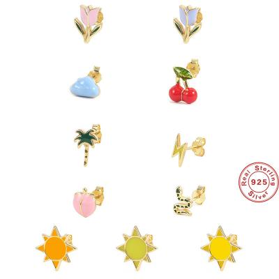 China FASHIONABLE Popular Jewelry Cartoon Fruit Peach Shape Peach Shape Jewelry S925 Sterling Silver Stud Earrings For Girls for sale