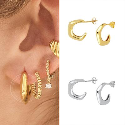 China French design S925 cc needle stud earrings 18k gold simple shape earrings brass TRENDY women earrings fine jewelry for sale