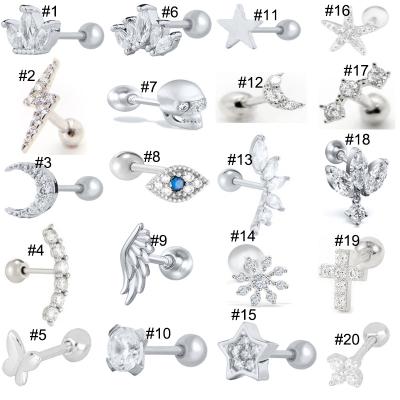 China TRENDY Piercing Earrings 925 Sterling Silver Star Moon Cartilage Screw Stud Earrings Jewelry Zircon Back Studs for sale