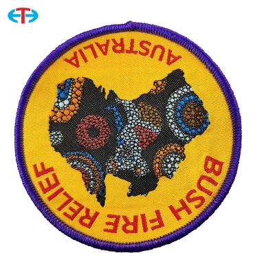 China Sustainable High Quality Custom Clothing Label Badge Uniform Label Patches Custom Color Custom Form Clothing Woven Label Patch for sale