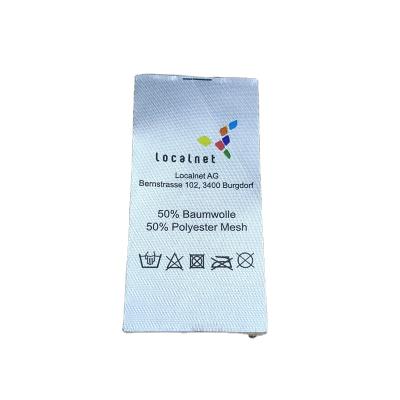 China Satin Wash Care Label Silk Printing Neck Label Viable For Custom Viable Garment Labels White Polyester One Side Fold for sale