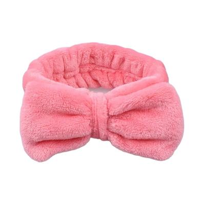 China Wholesale Soft Coral Fleece Women Makeup Facial Headbands Spa Hair Cleansing Tape For Face Bow Spa Wash Facial Headband for sale