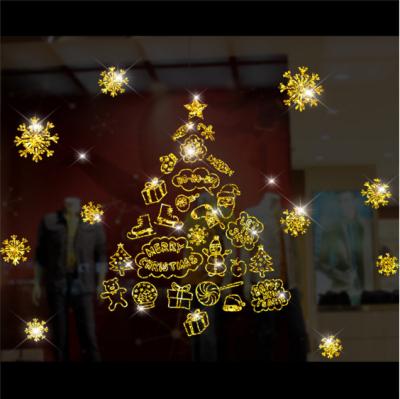 China Window Sticker Golden Christmas Stickers No Static Trace Glue Stained Glass Stickers Christmas Decorations Christmas Window Stickers for sale