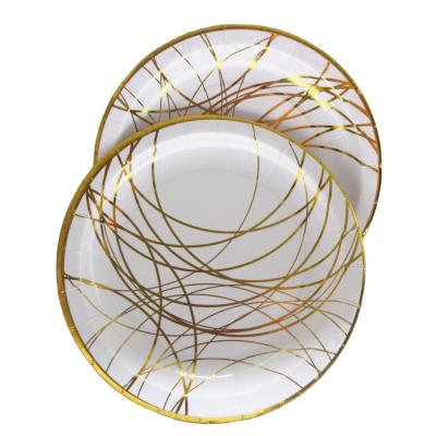 China Top Selling Disposable Round Paper Plate De Site Wholesale Customized Gold Plated Microwave Disposable Paper Plates for sale