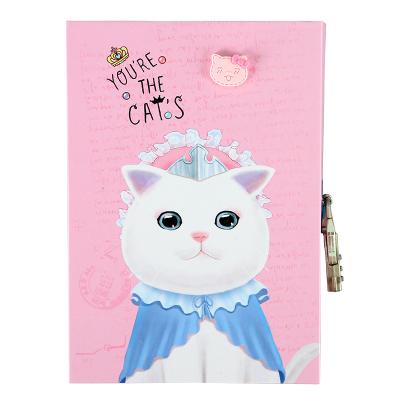 China Wholesale Color Box Fashion Eco-friendly Package Paper Cat Diary Notebook Cute Inner Page With Password Lock for sale