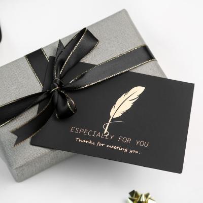 China Custom Printing Europe Black Gold Foil Small Business Thank You Note Cards For Shopping Paper Card With Logo for sale