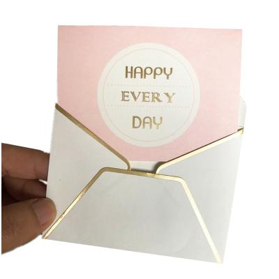 China CHINA People Art Light Pink Gold Foil Small Size Paper Thank You Happy Birthday Greeting Cards for sale