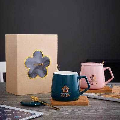 China New Arrival 2021 Viable Ceramic With Coaster And Spoon Flower Window Case Mug Set for sale