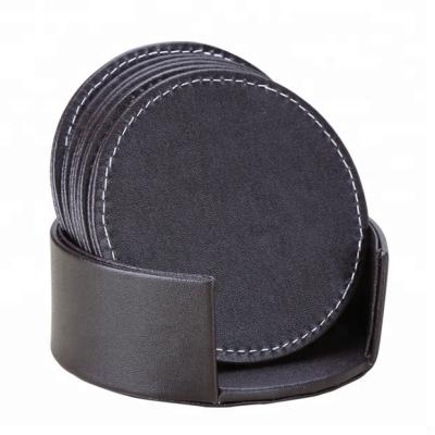 China Viable PU Leather Place Mat Insulation Coaster Set Non-slip Creative Tea Coaster for sale