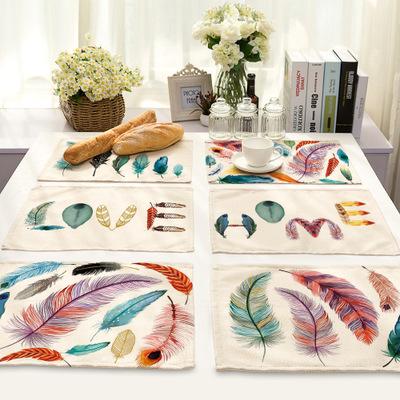 China Eco-Friendly Washable Place Mat Color Feather Print Table Mat Cotton Place Mat for sale