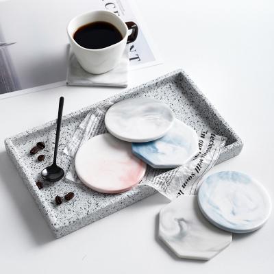 China New Style Coaster Promotion Gift Hexagon Empty Ceramic Marble Viable Ceramic Stone Coaster Blue Ceramic Stone Coaster for sale