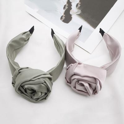 China Rose Bud Style Cloth Solid Color French Hair Band Environmentally Friendly Fashion Satin Headband Hairpin Wide Brim Hair Accessories for sale