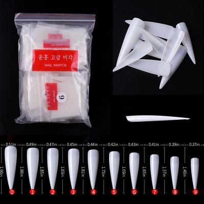 China Easy Apply 500pcs/bag Artificial Nail Tips Full Cover White Nail Tips Acrylic Transparent Pointy Manicure False Nails for sale