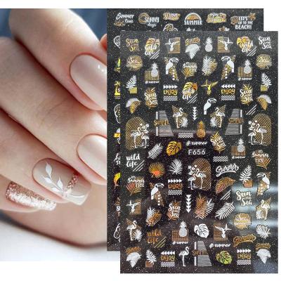 China 1pc Trendy Gold Autumn Leaf Manicure Sliders for Nails White Geometric Maple Black Stickers Foil Nail DIY Glitter Decoration for sale