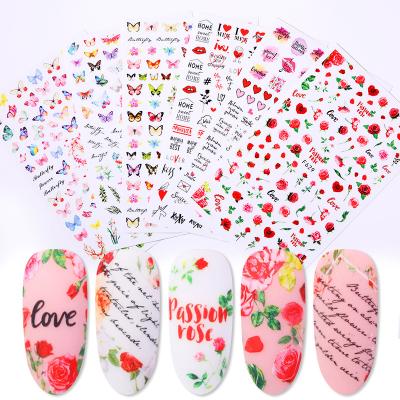 China Romantic Valentines Nail Designs 2022 Red Lip Nail Art Stickers Butterfly Rose Flower Floral Valentines Love Letter Flower Sliders For Nails for sale