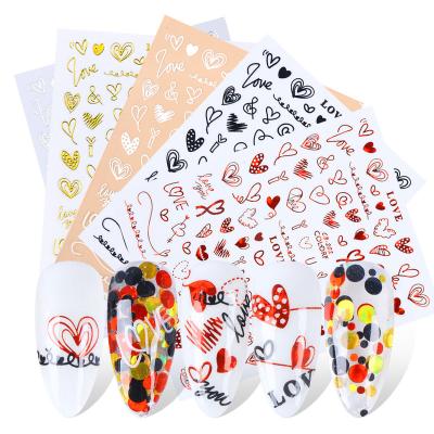 China Fashion Valentine Nail Art Decoration Popular 3D Black Gold Red Nail Sticker Manicure Adhesive Slider Nail Art Decorations Rose Flower Nail Heart Shaped Animal Design for sale