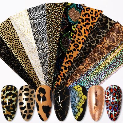 China Nail Foil Sticker Set 10pcs/bag Nail Foil Transfer Set Holographic Sticker Decal Nail Art Foils Animal Skin Nail Decoration Sliders Wraps Manicure for sale