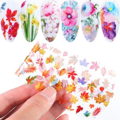 China 10pcs/back Trendy Starry Sky Nail Foils Small Floral Fashion Maple Leaf Designers Nail Stickers 3d Nail Art Transfer Lace Tip Tip for sale