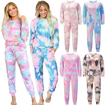 China Amazon Hot Sales QUICK DRY QUICK DRY Long Sleeve Tops And Pants PJ Sets Loungewear Sleepwear Tie Dye Women Two Pieces Pajamas Sets for sale