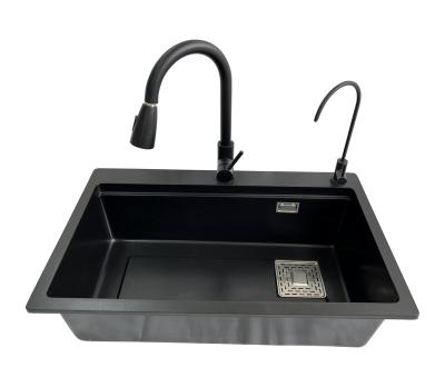 China With Faucet Black Granite Sink Kitchen Sink Quartz Stone Single Bowl Kitchen Sink 7547 for sale