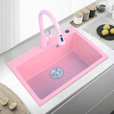 China With Pink Stone Color Granite Sink Kitchen Sink Faucet Judong Products Girl Quartz Vegetable Sink 7846 for sale